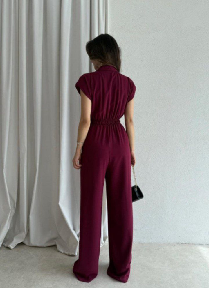 Cap Sleeve Zip-Up Collared Wide-Leg Jumpsuit