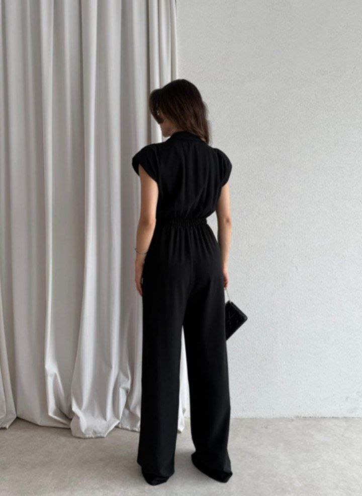 Cap Sleeve Zip-Up Collared Wide-Leg Jumpsuit