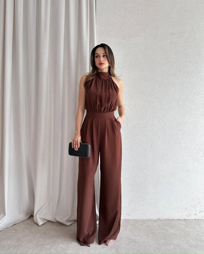 Sleeveless Halter Wide-Leg Jumpsuit